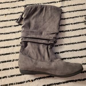 Grey slouchy calf high boots